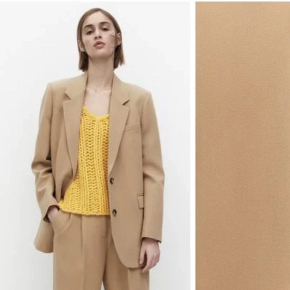 Classic New Without Tag Zara Camel Viscose Blend Straight Cut Blazer. Size Small